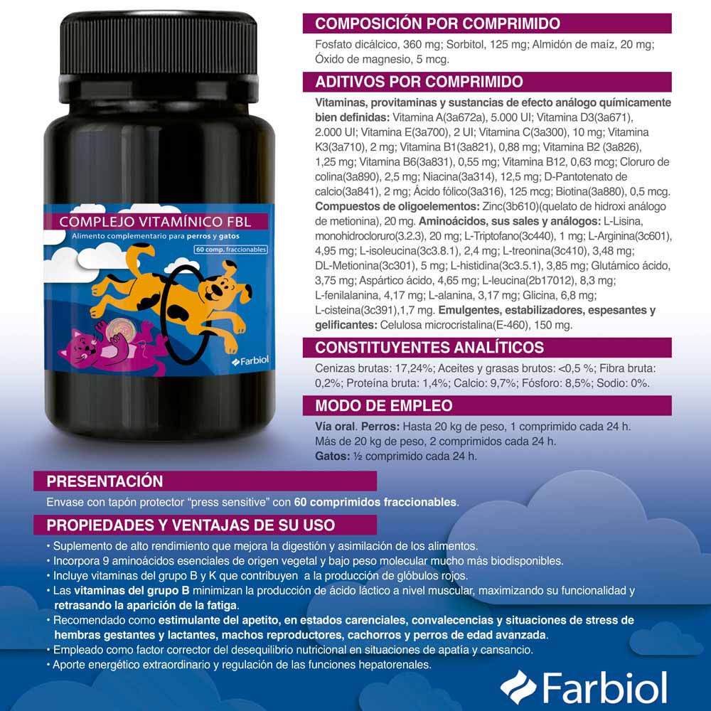 Complejo vitamínico FBL para perros y gatos · 60 comprimidos