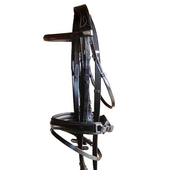 CABEZADA BDE12 CUERO INGLES RIENDAS LONA (ME)TESTERO CON FORMA MUSEROLA CIERRE SUECO - Tienda Hípica Online | D’Hispania ®