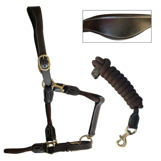 CABEZADA DE CUADRA ERGONÓMICA, CUERDA Y CUERO, CON RAMAL - Tienda Hípica Online | D’Hispania ®