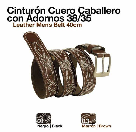 CINTURÓN CUERO CABALLERO C/ADORNOS 38/35 - Tienda Hípica Online | D’Hispania ®