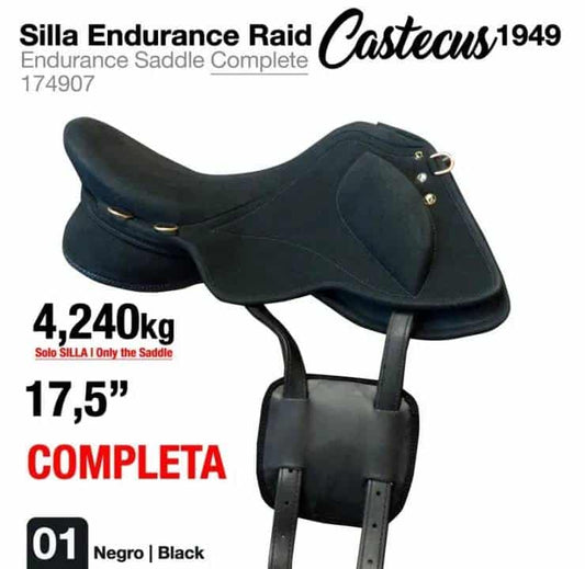 Silla Endurance Raid Castecus 1949 17.5" Negro - Sin Faldón Taco Rodillera - Tienda Hípica Online | D’Hispania ®