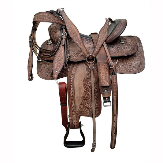 Silla Western Extra Completa AZWS 796 - Repujada Marrón 16" Kit - Tienda Hípica Online | D’Hispania ®