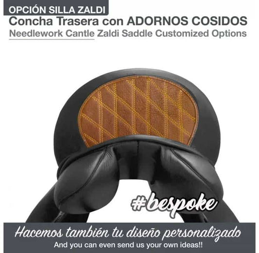 Silla Zaldi con Concha Trasera Adornos Cosidos - Personalización Artesanal Mano - Tienda Hípica Online | D’Hispania ®