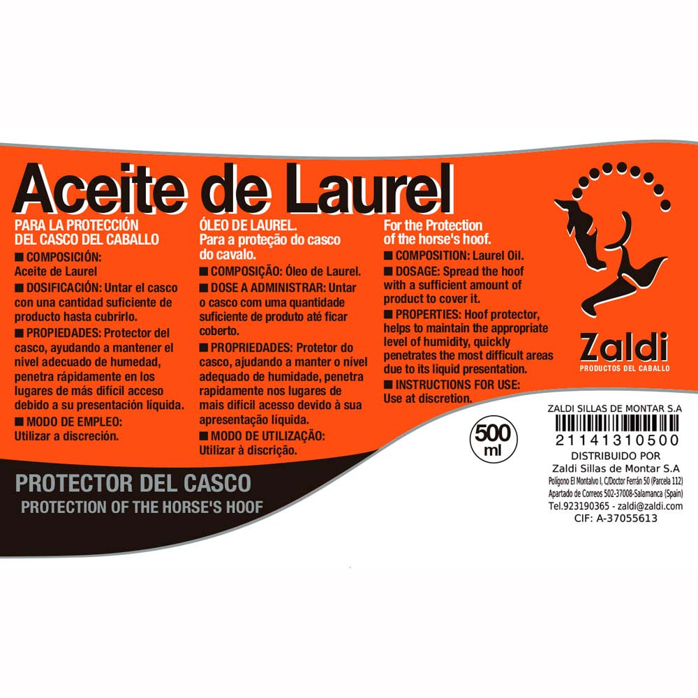 ZALDI ACEITE DE LAUREL PARA CASCO 0.5 litro - Tienda Hípica Online | D’Hispania ®