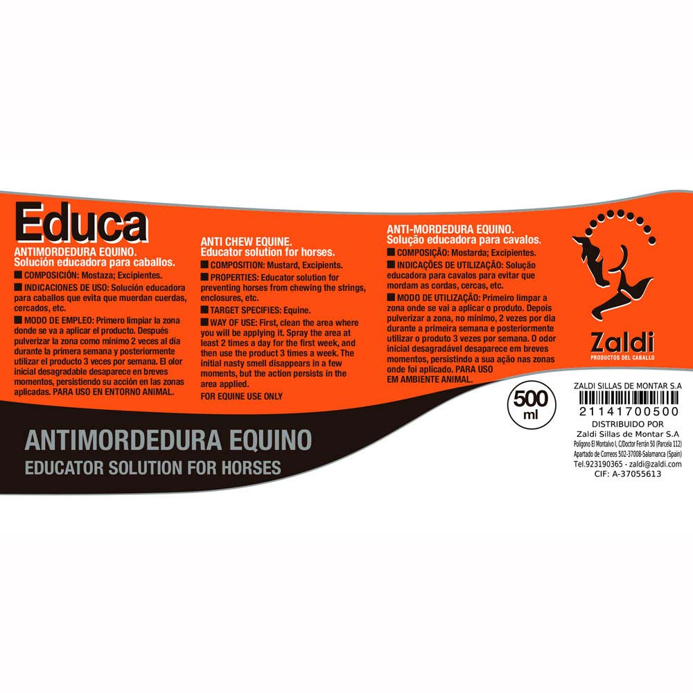 ZALDI ANTIMORDEDURA CABALLO EQUINO EDUCA 0.5 litro - Tienda Hípica Online | D’Hispania ®