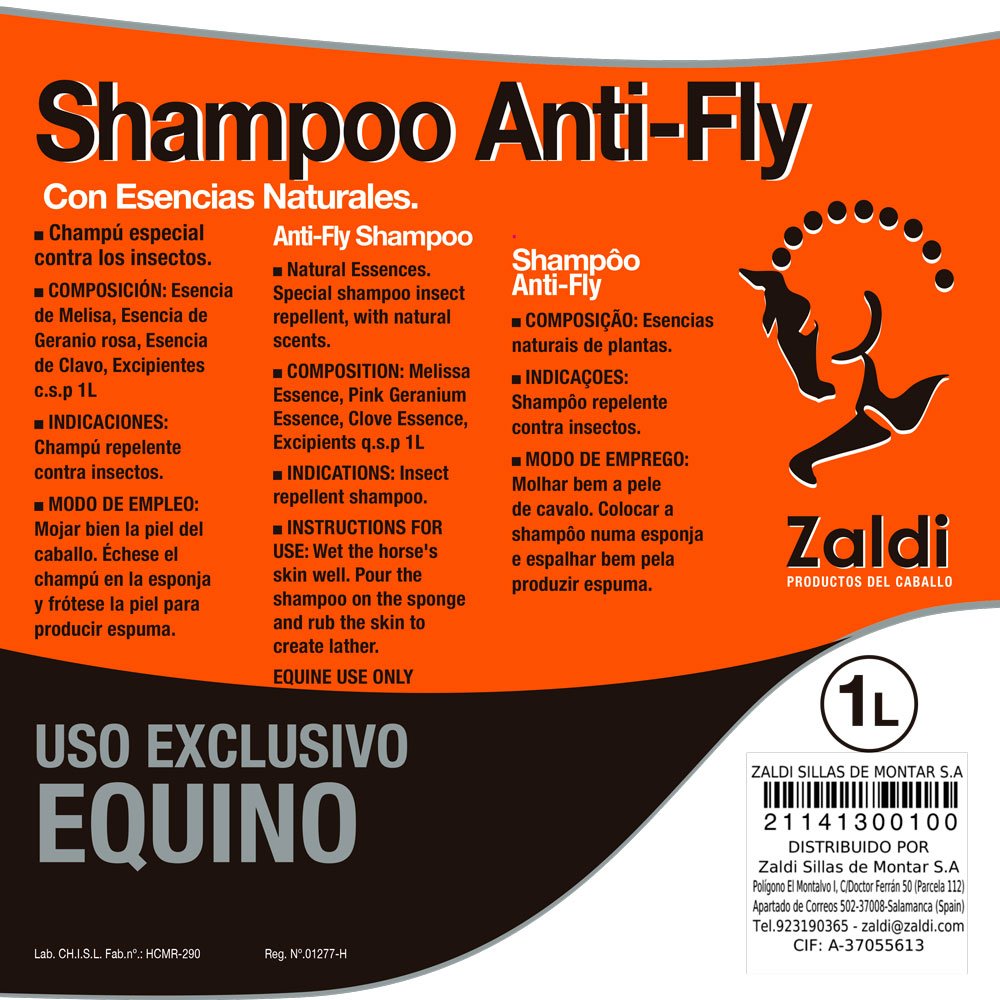 ZALDI CHAMPÚ ANTIFLY CON ESENCIAS NATURAL 1 litro - Tienda Hípica Online | D’Hispania ®