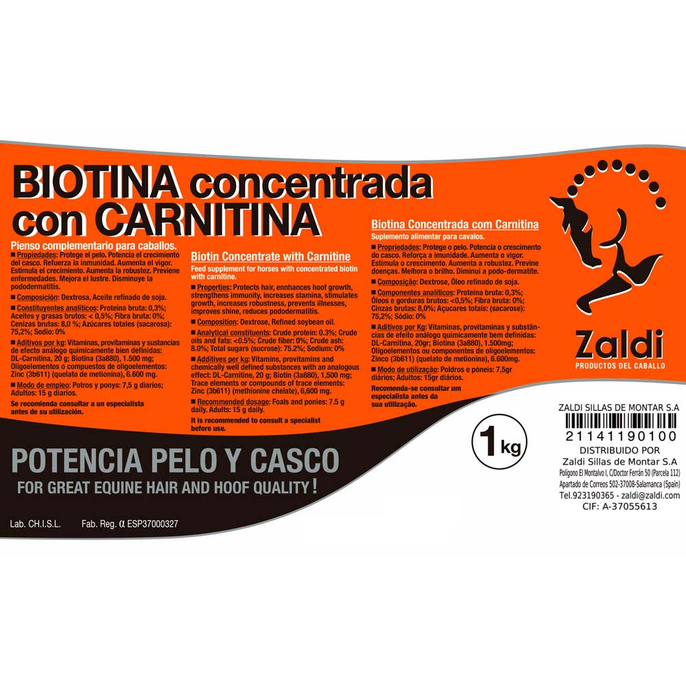 ZALDI PIENSO COMPLEMENTARIO BIOTINA CARNITINA - Tienda Hípica Online | D’Hispania ®
