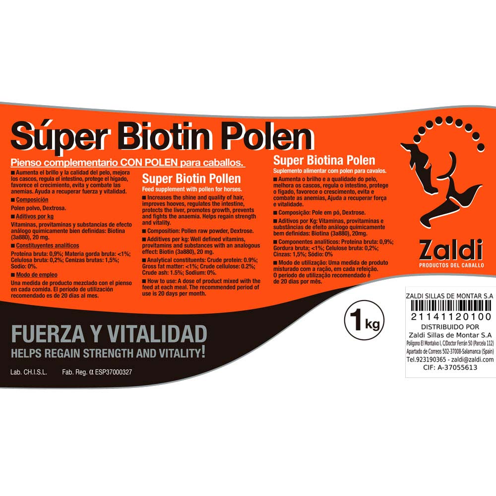 ZALDI PIENSO COMPLEMENTARIO SUPER BIOTIN POLEN - Tienda Hípica Online | D’Hispania ®