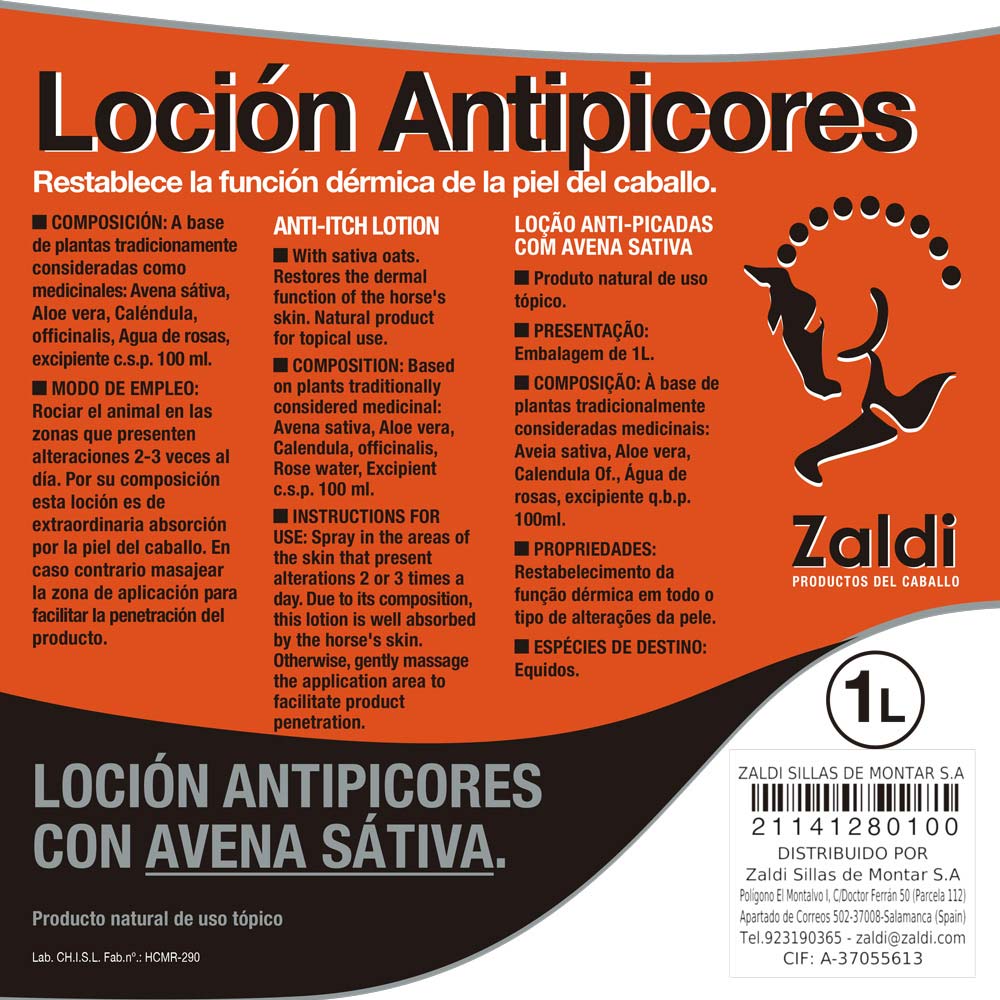 Zaldi Loción Antipicores Avena Sativa 1L - Restablece Función Dérmica - Tienda Hípica Online | D’Hispania ®