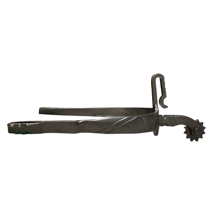 Espuela vaquera forja inoxidable bitono envejecido Gallo Corto, ideal para montar en estilo tradicional y resistente.