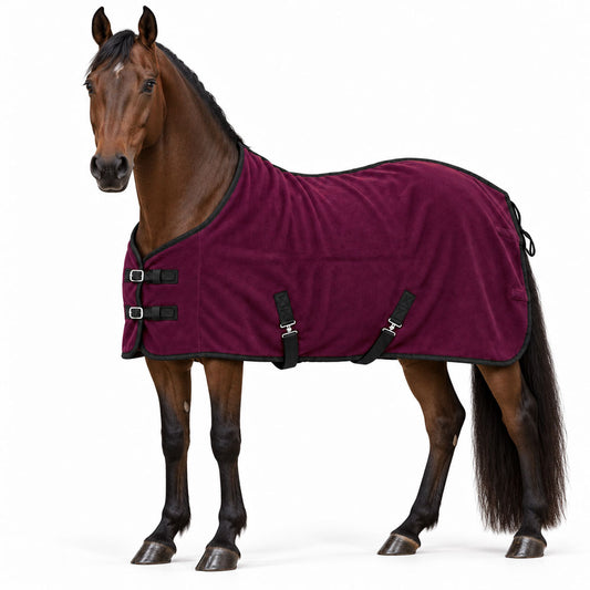 Manta polar para caballo con cinchuelo Granate