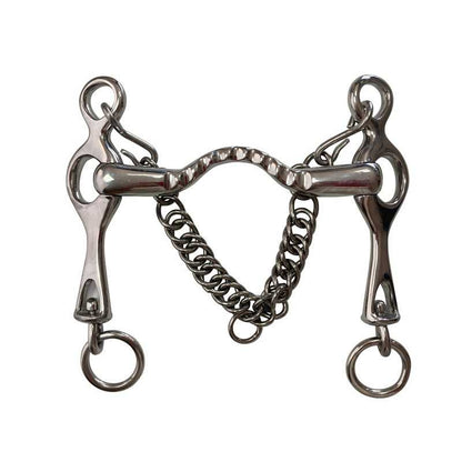 Bozal portugués de acero inoxidable con embocadura estriada para caballos, de la marca Tienda Hípica D'Hispania.