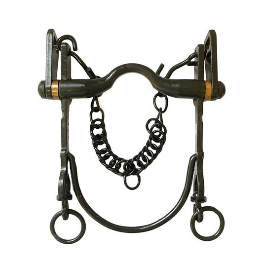 BOCADO VAQUERO DOBLE PORTAMOZO BARRA CURVA PAVONADO - Tienda Hípica Online | D’Hispania ®