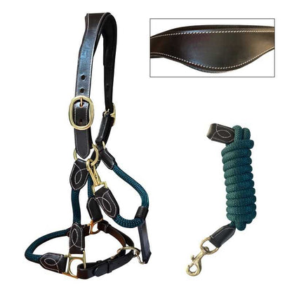 CABEZADA DE CUADRA ERGONÓMICA, CUERDA Y CUERO, CON RAMAL - Tienda Hípica Online | D’Hispania ®