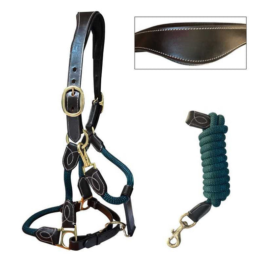 CABEZADA DE CUADRA ERGONÓMICA, CUERDA Y CUERO, CON RAMAL - Tienda Hípica Online | D’Hispania ®