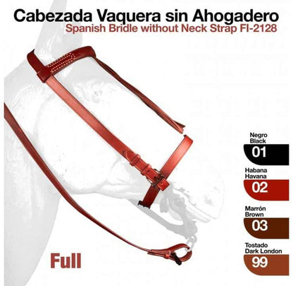 Cabezada vaquera sin ahogadero de la marca Tienda Hípica D'Hispania, ideal para montar con comodidad y estilo.