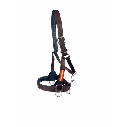 Cabezada reforzada de cuadra para caballos, en cuero resistente, con herrajes metálicos, de la marca Tienda Hípica D'Hispania.