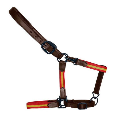Cabezada de nylon y cuero con bandera española para caballo, en color tradicional, de la marca Tienda Hípica D'Hispania.