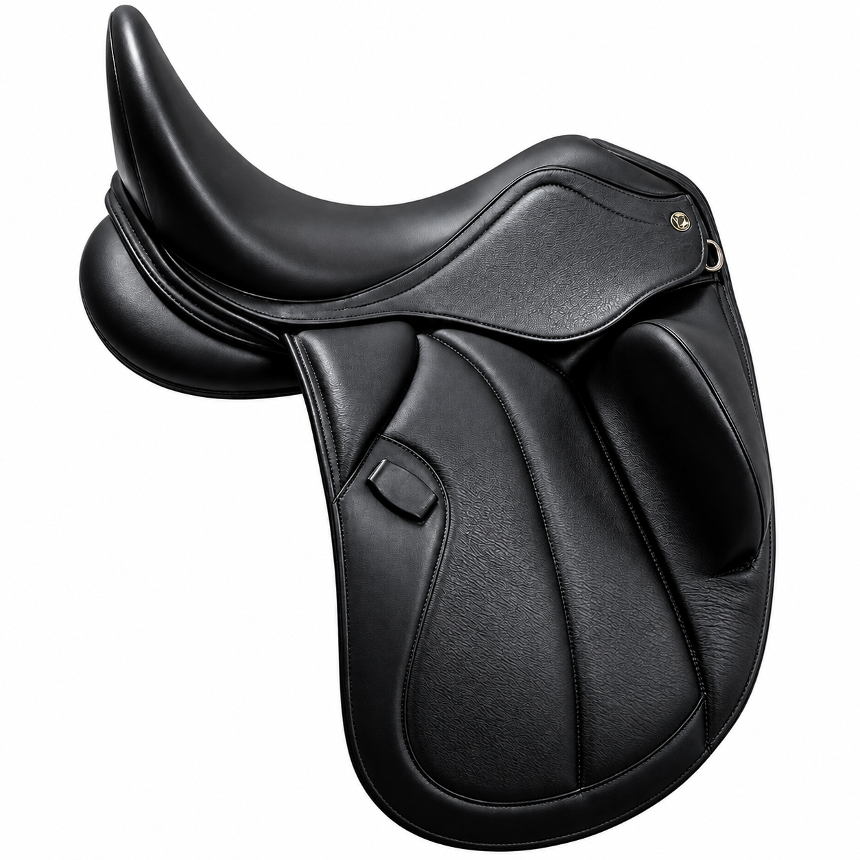 Silla de doma clásica Castel-TM con taco muslera y TM-System Zaldi, cuero Boxcalf, vista lateral