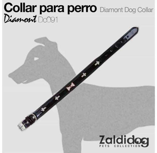 Collar Perro Diamont DC091 Negro - Acolchado Hebillaje Cromado Cristales - Tienda Hípica Online | D’Hispania ®