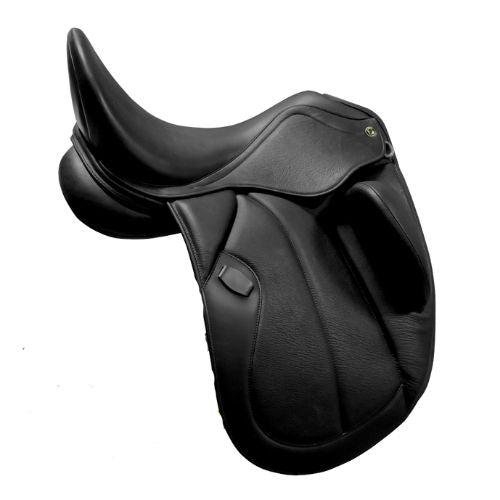 Silla inglesa Doma Castel-TM con taco muslera en cuero premium, ideal para equitación y doma clásica.