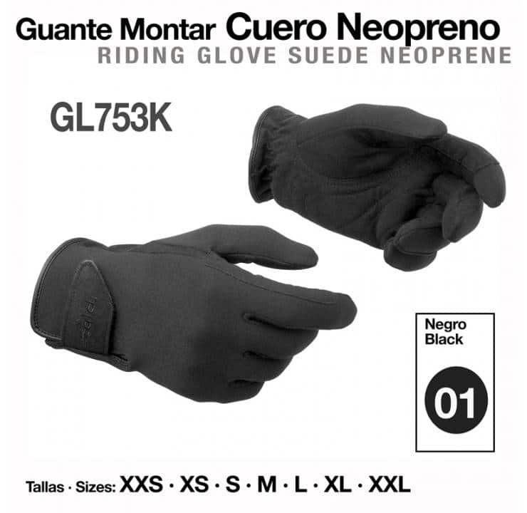 GUANTE MONTAR CUERO NEOPRENO GL753K - Tienda Hípica Online | D’Hispania ®