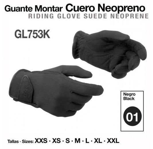 GUANTE MONTAR CUERO NEOPRENO GL753K - Tienda Hípica Online | D’Hispania ®