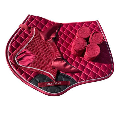 Juego de mantilla de salto con orejeras y vendas de la marca Tienda Hípica D'hispania, ideal para equitación y doma.