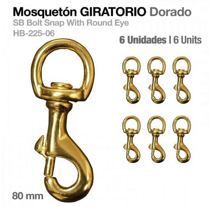 MOSQUETÓN GIRATORIO DORADO HB225-06 8cm 6uds - Tienda Hípica Online | D’Hispania ®
