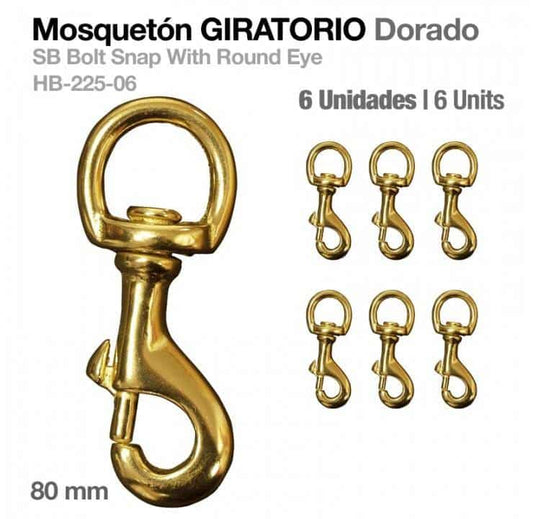 MOSQUETÓN GIRATORIO DORADO HB225-06 8cm 6uds - Tienda Hípica Online | D’Hispania ®