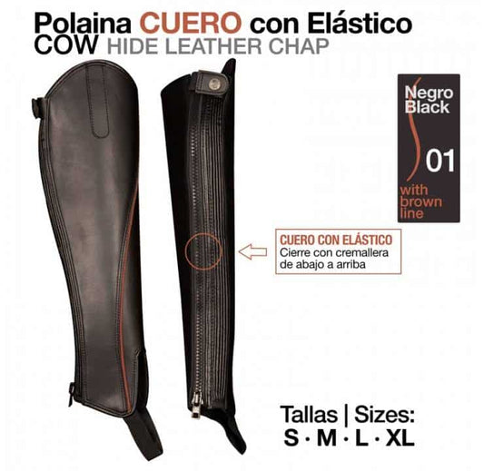 POLAINA CUERO C/ELÁSTICO HIDE W74 NEGRO - Tienda Hípica Online | D’Hispania ®
