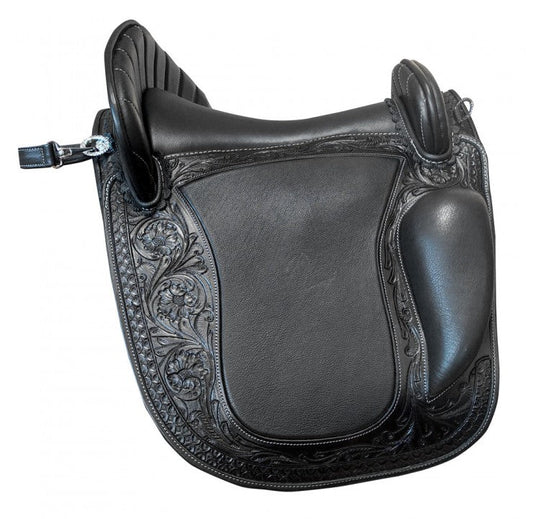 SILLA ESPAÑOLA TREELESS - Sin Armadura Repujada Bastes Multiposición Ajustables - Tienda Hípica Online | D’Hispania ®
