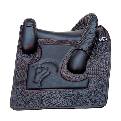 SILLA MEDIEVAL ESPAÑOLA AZSH786 NEGRO - Estética Medieval Repujados Tradicionales Treeless - Tienda Hípica Online | D’Hispania ®