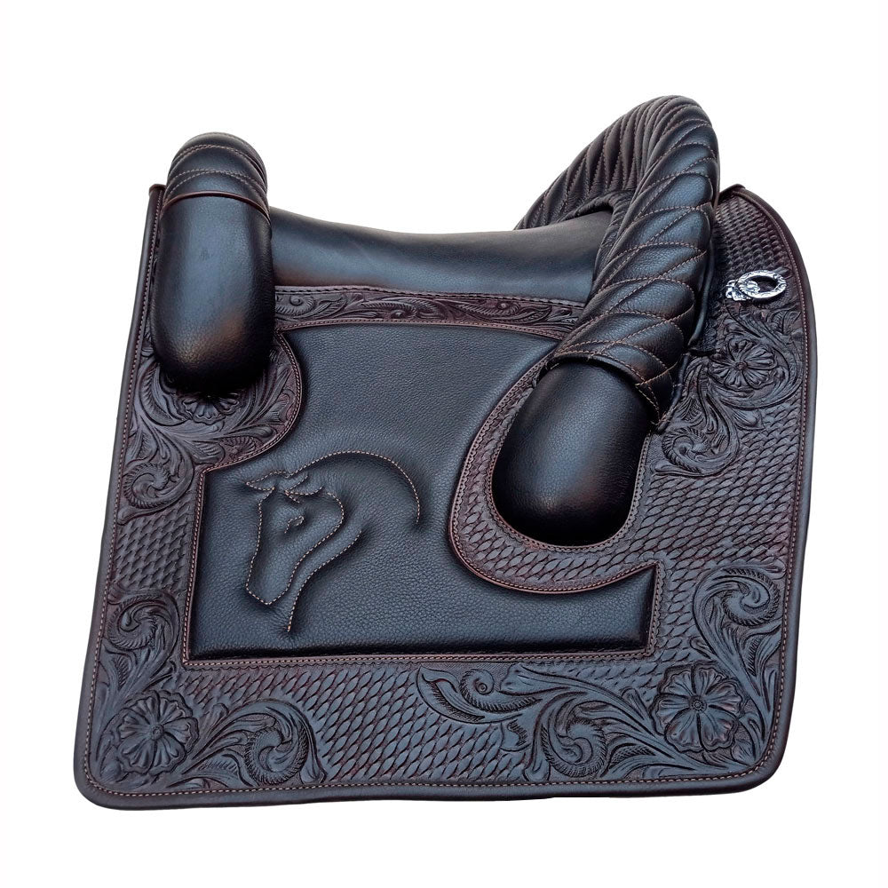SILLA MEDIEVAL ESPAÑOLA AZSH786 NEGRO - Estética Medieval Repujados Tradicionales Treeless - Tienda Hípica Online | D’Hispania ®