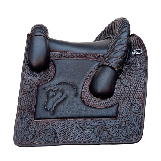 SILLA MEDIEVAL ESPAÑOLA AZSH786 NEGRO - Estética Medieval Repujados Tradicionales Treeless - Tienda Hípica Online | D’Hispania ®