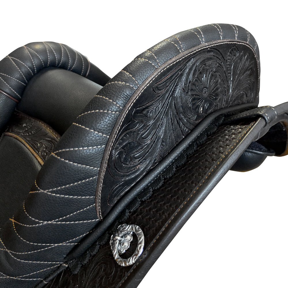 SILLA MEDIEVAL ESPAÑOLA AZSH786 NEGRO - Estética Medieval Repujados Tradicionales Treeless - Tienda Hípica Online | D’Hispania ®