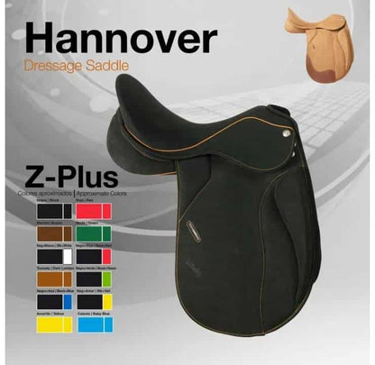 Silla de doma clásica Z-Plus Hanover para caballos, de estilo inglés, con asiento y estructura sintética.