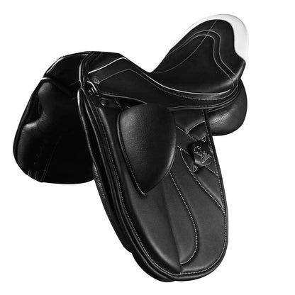 Silla de doma clásica ZALDI Doma Drim Atlanta, silla inglesa artesanal para equitación, en color negro con detalles de cuero.