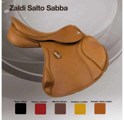 Silla de salto ZALDI Salto Sabba, ligera y funcional, para equitación, en color negro con detalles resistentes, diseñada para jinetes.