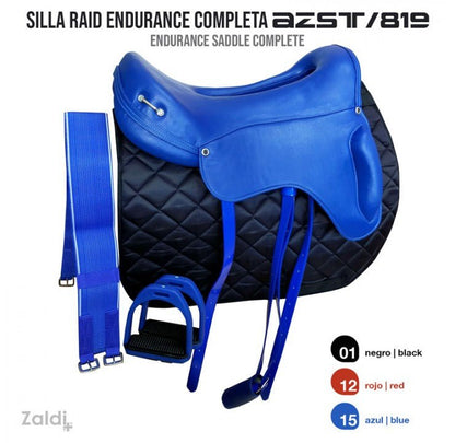 Silla Raid Endurance AZST 819 completa con semi faldón y rodillera, ideal para monturas de raid y marcha.