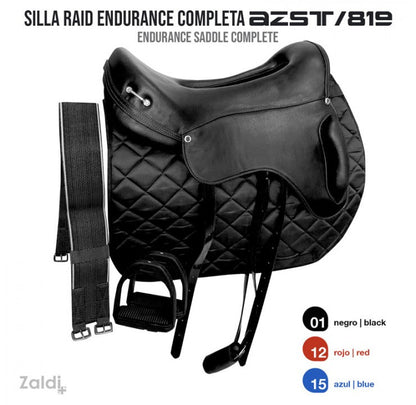Silla Raid Endurance AZST 819 con semi faldón y rodillera, ideal para monturas de raid o marcha.