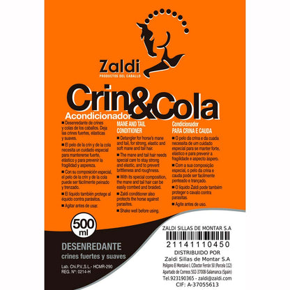 Acondicionador ZALDI para crin y cola en botella de 0.5 litros, producto para limpieza e higiene equina.