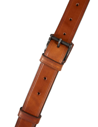 Cabezada vaquera artesanal con riendas de barrilete, ideal para uso vaquero, en cuero de alta calidad de D'Hispania.