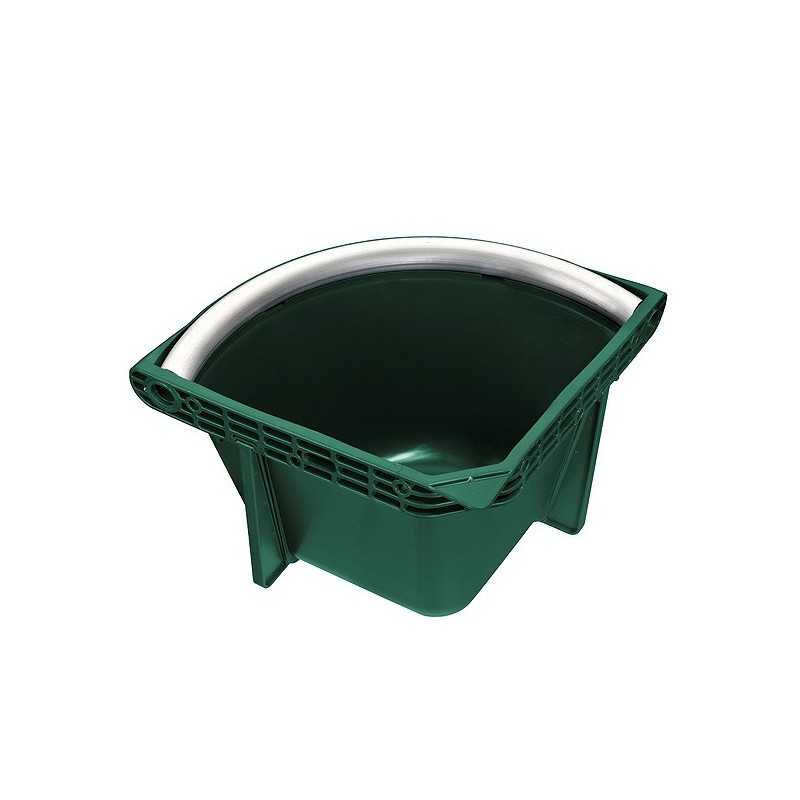 Comedero de rincón de 16L con borde de aluminio, resistente para caballos, ideal para establos y alimentación equina.