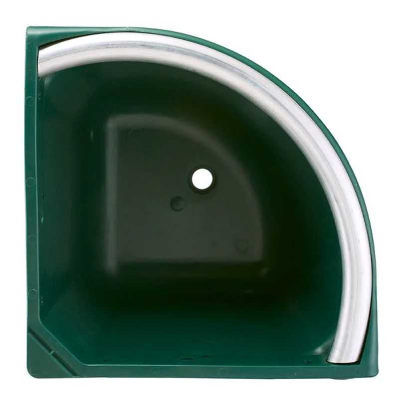 Comedero de rincón de 16L con borde de aluminio, resistente, ideal para caballos en establos o corrales.