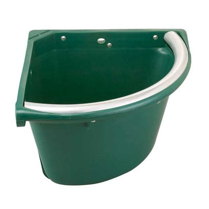 Comedero de rincón de 16L con borde de aluminio, resistente, ideal para caballos en establos o exteriores.