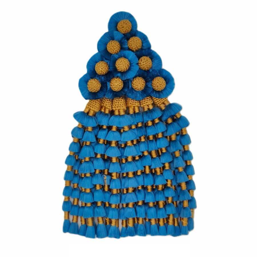 Deluxe light blue silk mosquero from D'Hispania, showcasing elegant fabric and design for equestrian use.