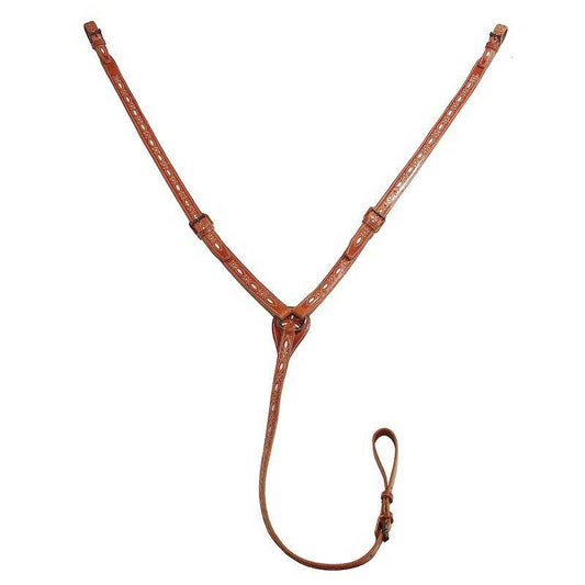 Pechopetral Marjoman de y vaquero repujado, accesorio hípico de Tienda Hípica Online, con diseño elaborado en gamarras y piel.